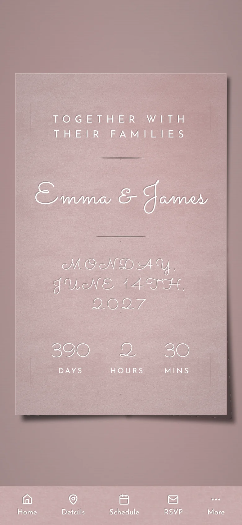 Embossed wedding invitation